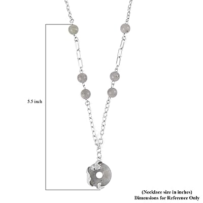 Malagasy Labradorite Dragon Pendant Necklace 20-22 Inches in Silvertone 18.00 ctw