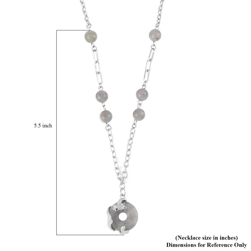Malagasy Labradorite Dragon Pendant Necklace 20-22 Inches in Silvertone 18.00 ctw