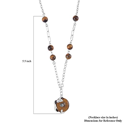 Yellow Tigers Eye Dragon Pendant Necklace 20-22 Inches in Silvertone 18.00 ctw
