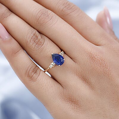 Luxoro 10K Yellow Gold Premium Tanzanian Blue Spinel (DF) and G-H I3 Diamond Ring (Size 6.0) 2.35 ctw