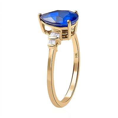 Luxoro 10K Yellow Gold Premium Tanzanian Blue Spinel (DF) and G-H I3 Diamond Ring (Size 6.0) 2.35 ctw