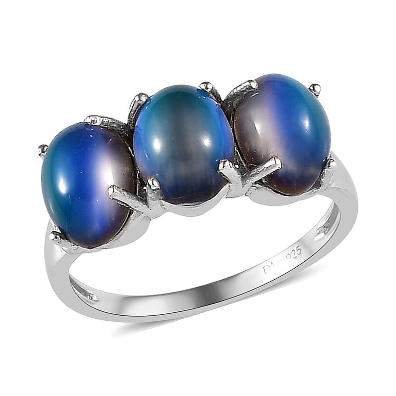 Aurora Moonstone (D) Trilogy Ring in Platinum Over Sterling Silver (Size 10.0) 4.35 ctw