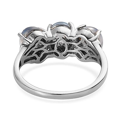 Aurora Moonstone (D) Trilogy Ring in Platinum Over Sterling Silver (Size 10.0) 4.35 ctw