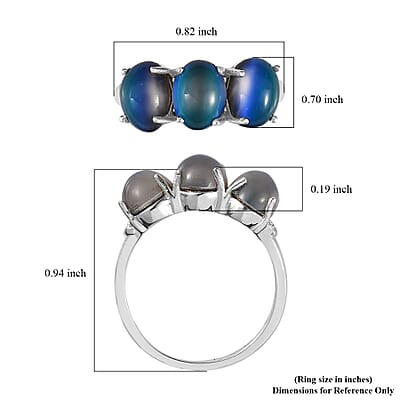 Aurora Moonstone (D) Trilogy Ring in Platinum Over Sterling Silver (Size 10.0) 4.35 ctw
