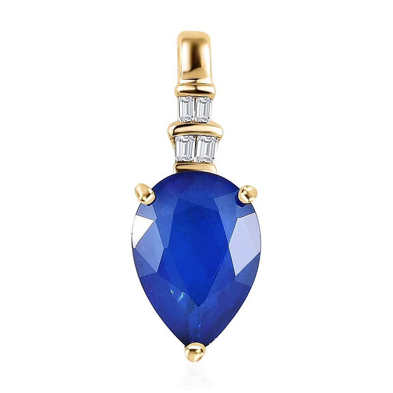 Luxoro 10K Yellow Gold Premium Tanzanian Blue Spinel (DF) and G-H I3 Diamond Pendant 1.90 ctw