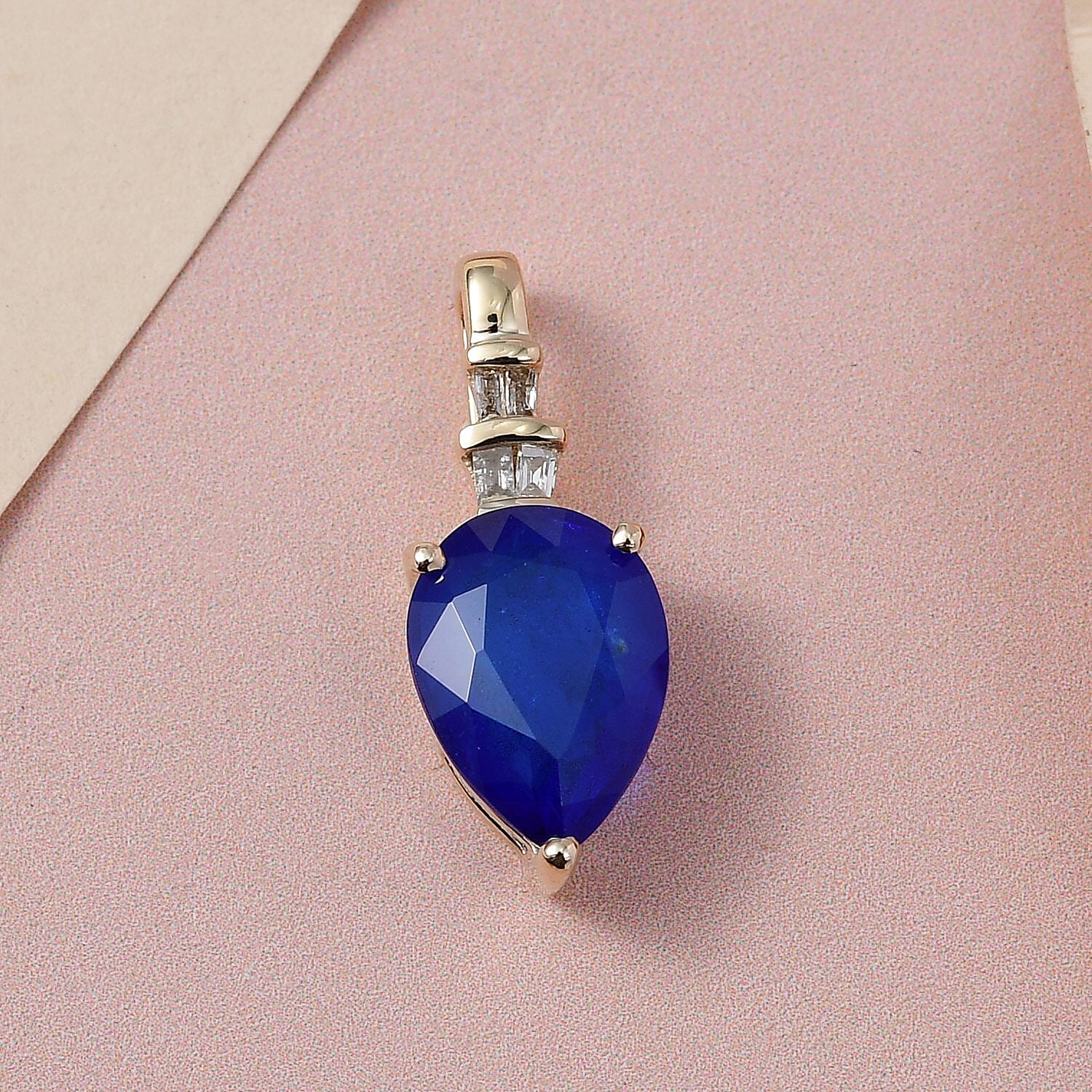 Luxoro 10K Yellow Gold Premium Tanzanian Blue Spinel (DF) and G-H I3 Diamond Pendant 1.90 ctw