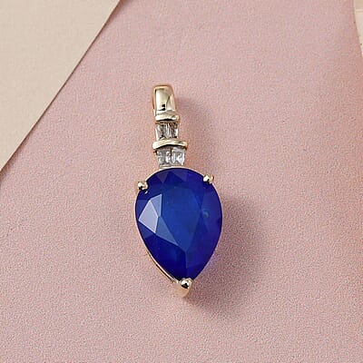 Luxoro 10K Yellow Gold Premium Tanzanian Blue Spinel (DF) and G-H I3 Diamond Pendant 1.90 ctw