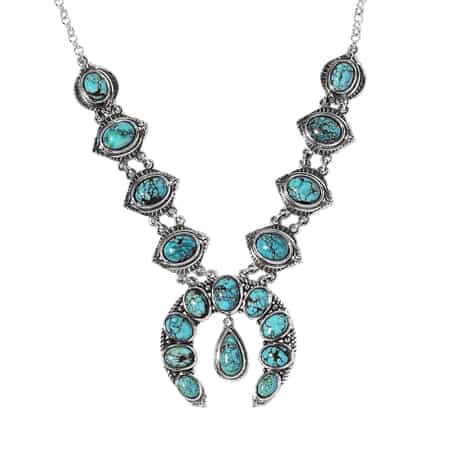 Squash Blossom Necklace, Blue Moon Turquoise Necklace In Sterling Silver,Artisan Crafted Jewelry,Southwestern Style Statement Necklace, Family Gift 18 Inches 15.25 ctw image number 0