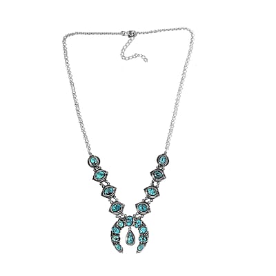 Squash Blossom Necklace, Blue Moon Turquoise Necklace In Sterling Silver,Artisan Crafted Jewelry,Southwestern Style Statement Necklace, Family Gift 18 Inches 15.25 ctw