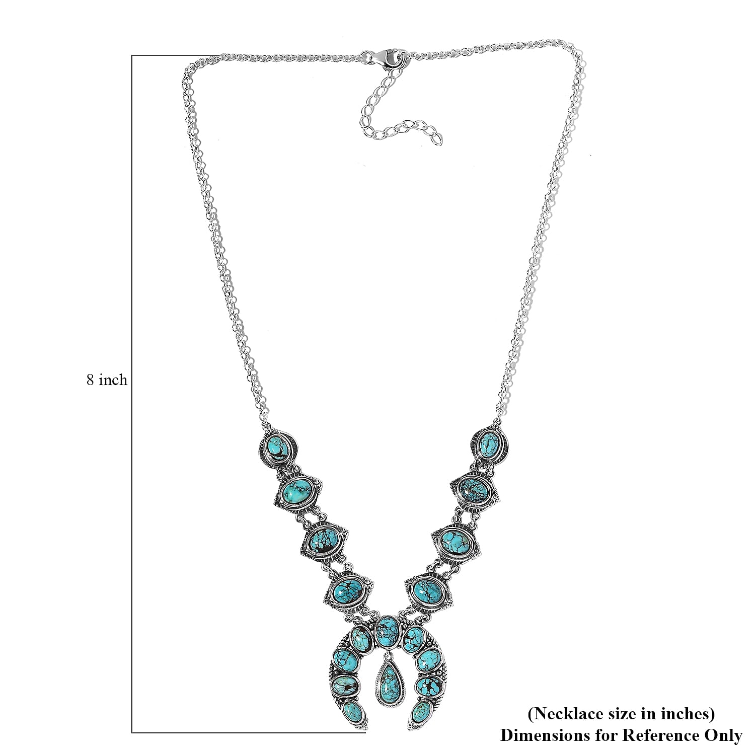 Squash Blossom Necklace, Blue Moon Turquoise Necklace In Sterling Silver,Artisan Crafted Jewelry,Southwestern Style Statement Necklace, Family Gift 18 Inches 15.25 ctw