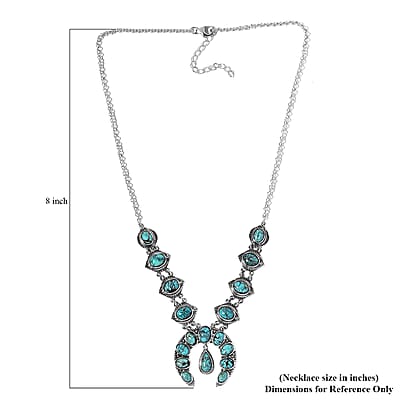 Squash Blossom Necklace, Blue Moon Turquoise Necklace In Sterling Silver,Artisan Crafted Jewelry,Southwestern Style Statement Necklace, Family Gift 18 Inches 15.25 ctw
