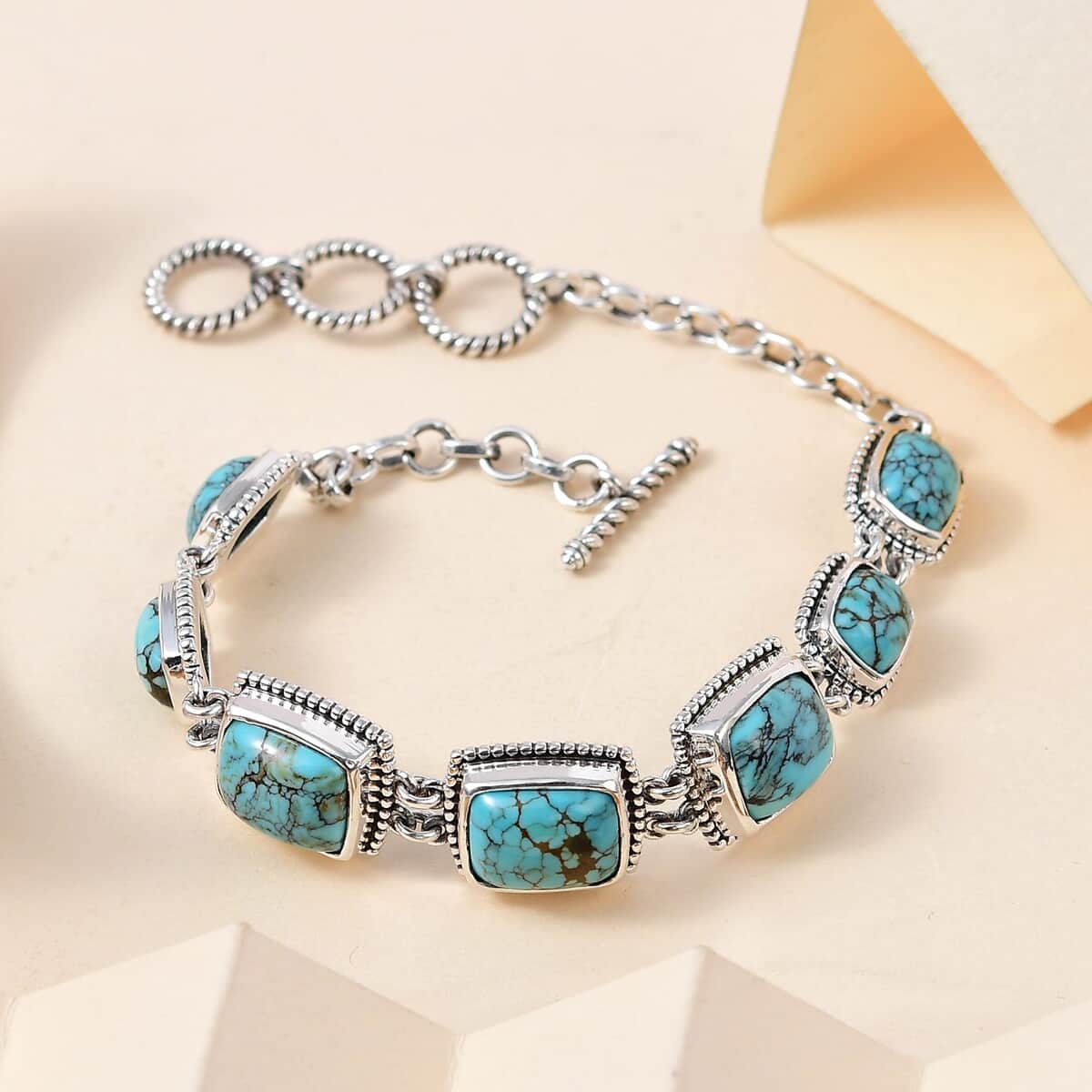 Artisan Crafted Blue Moon Turquoise Bracelet in Sterling Silver (7.25 In) 14.25 ctw image number 1