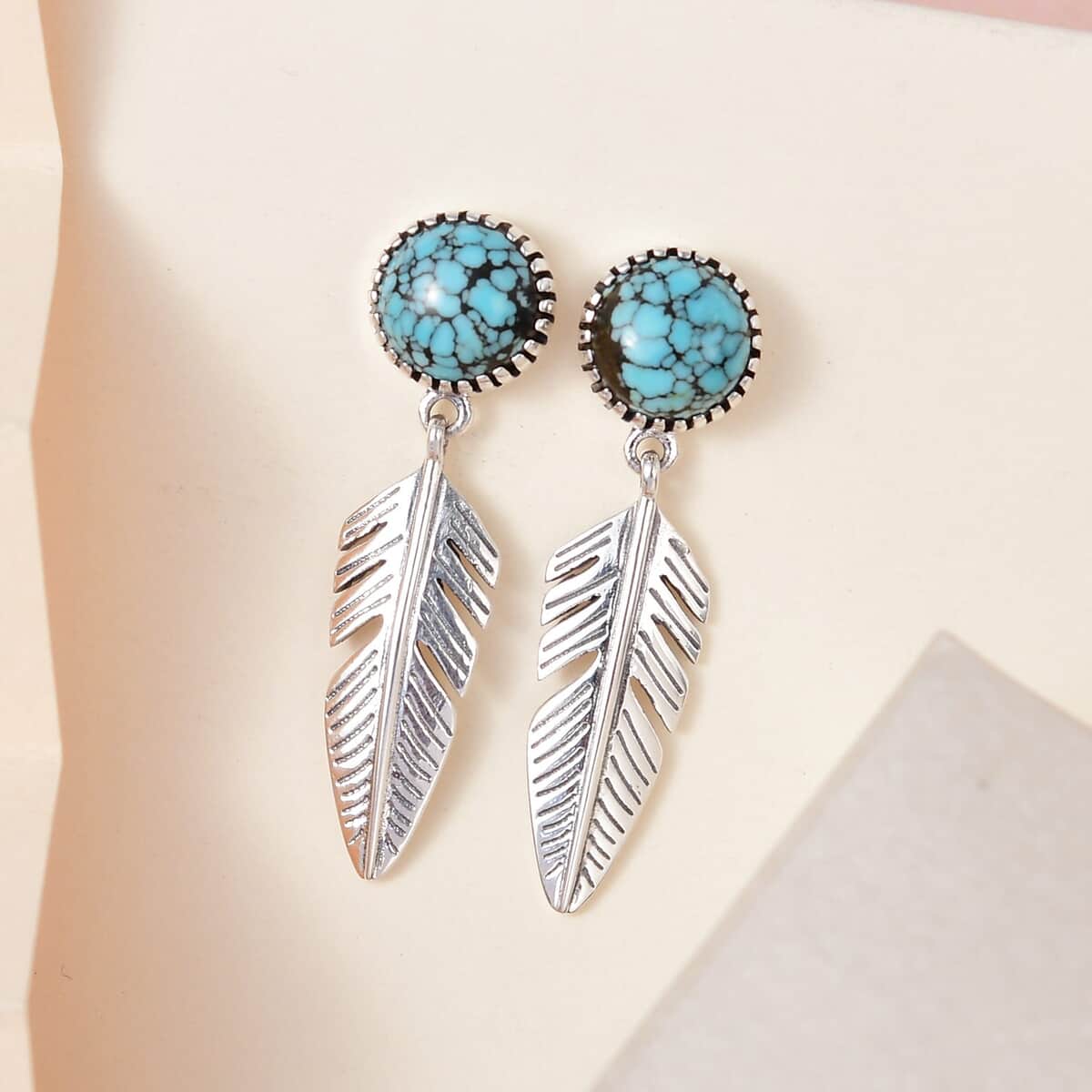 Blue Moon Turquoise Feather Earrings| Drop Earrings For Women| Artisan Crafted Jewelry| Southwestern Style Earrings 4.00 ctw image number 1