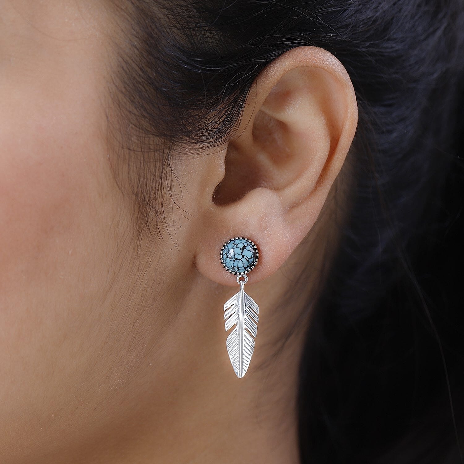 Blue Moon Turquoise Feather Earrings| Drop Earrings For Women| Artisan Crafted Jewelry| Southwestern Style Earrings 4.00 ctw