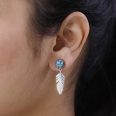 Blue Moon Turquoise Feather Earrings| Drop Earrings For Women| Artisan Crafted Jewelry| Southwestern Style Earrings 4.00 ctw
