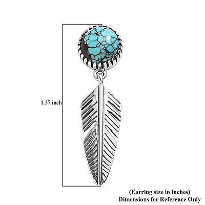 Blue Moon Turquoise Feather Earrings| Drop Earrings For Women| Artisan Crafted Jewelry| Southwestern Style Earrings 4.00 ctw