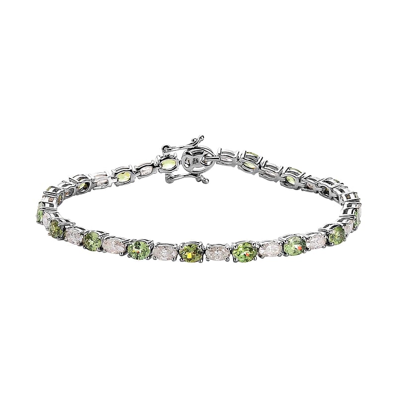 Ambanja Demantoid Garnet and Moissanite 12.10 ctw Bracelet in Platinum Over Sterling Silver (7.25 In)