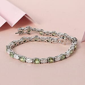 Ambanja Demantoid Garnet and Moissanite 12.10 ctw Bracelet in Platinum Over Sterling Silver (7.25 In)