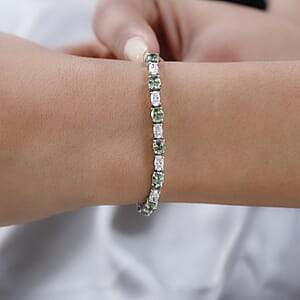 Ambanja Demantoid Garnet and Moissanite 12.10 ctw Bracelet in Platinum Over Sterling Silver (7.25 In)