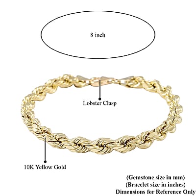 10K Yellow Gold 6mm Quint Rope Chain Bracelet (8.00 In) 5.10 Grams