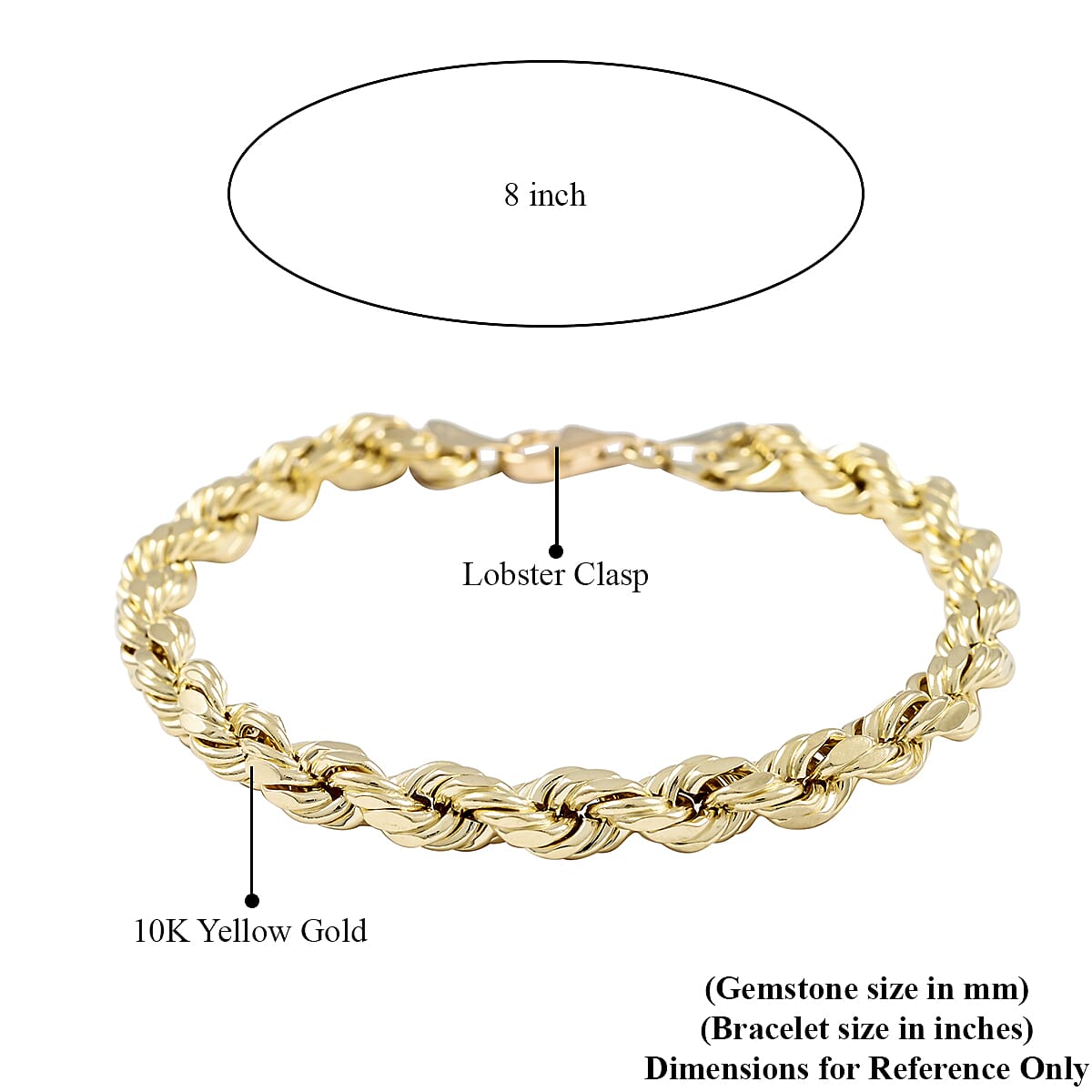 Buy 10K Yellow Gold 6mm Quint Rope Chain Bracelet (9.00 In) 5.80 Grams