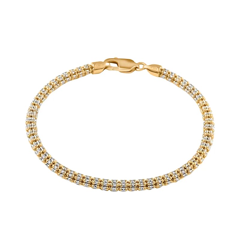 10K Yellow Gold Bracelet,  Ice Chain Bracelet, Dual Tone Bracelet, Gold Jewelry, Gold Bracelet  (8.00 In) 3.5mm, 8.20 Grams