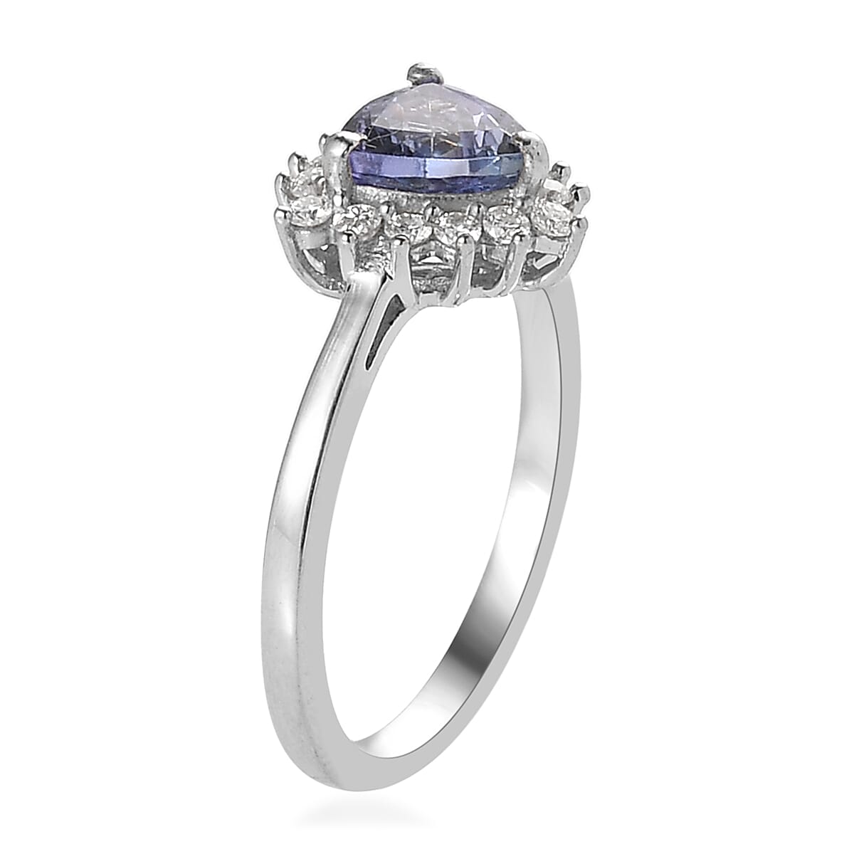Peacock Tanzanite and Moissanite Sunburst Ring in Platinum Over Sterling Silver (Size 10.0) 1.00 ctw