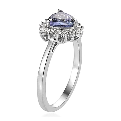 Peacock Tanzanite and Moissanite Sunburst Ring in Platinum Over Sterling Silver (Size 10.0) 1.00 ctw