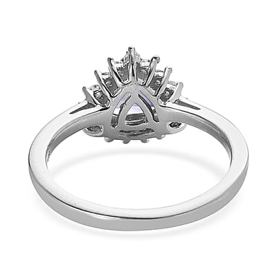 Peacock Tanzanite and Moissanite Sunburst Ring in Platinum Over Sterling Silver (Size 10.0) 1.00 ctw
