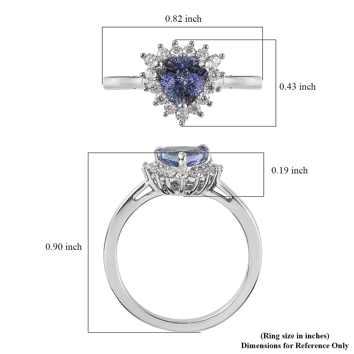 Peacock Tanzanite and Moissanite Sunburst Ring in Platinum Over Sterling Silver (Size 10.0) 1.00 ctw