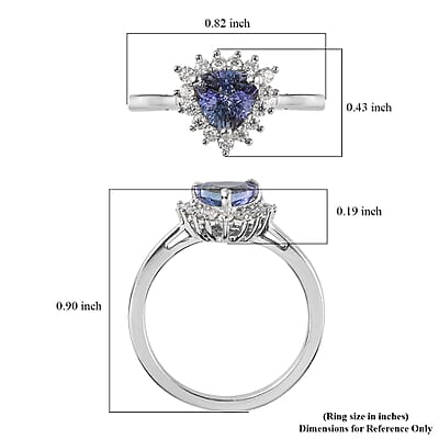Peacock Tanzanite and Moissanite Sunburst Ring in Platinum Over Sterling Silver (Size 10.0) 1.00 ctw