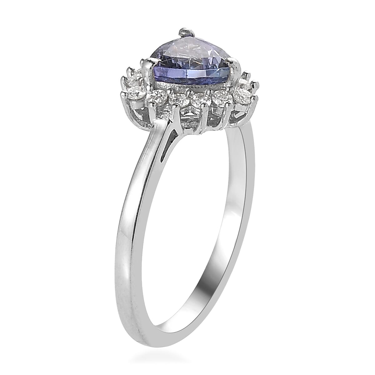 Peacock Tanzanite, Moissanite Sunburst Ring in Platinum Over Sterling Silver (Size 8.0) 1.00 ctw image number 3