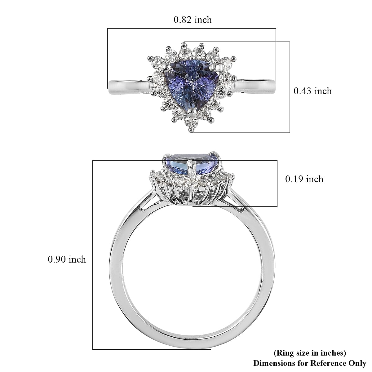 Peacock Tanzanite, Moissanite Sunburst Ring in Platinum Over Sterling Silver (Size 8.0) 1.00 ctw image number 5