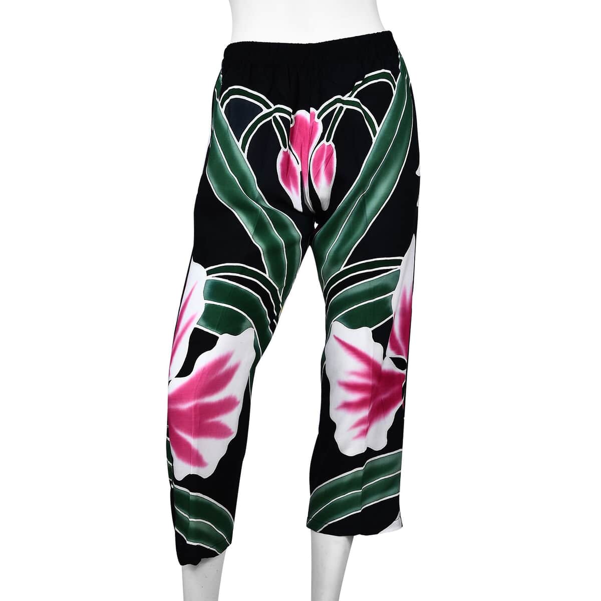 Hand Painted Black with Multi Color Floral Print Pant - 3XL image number 0