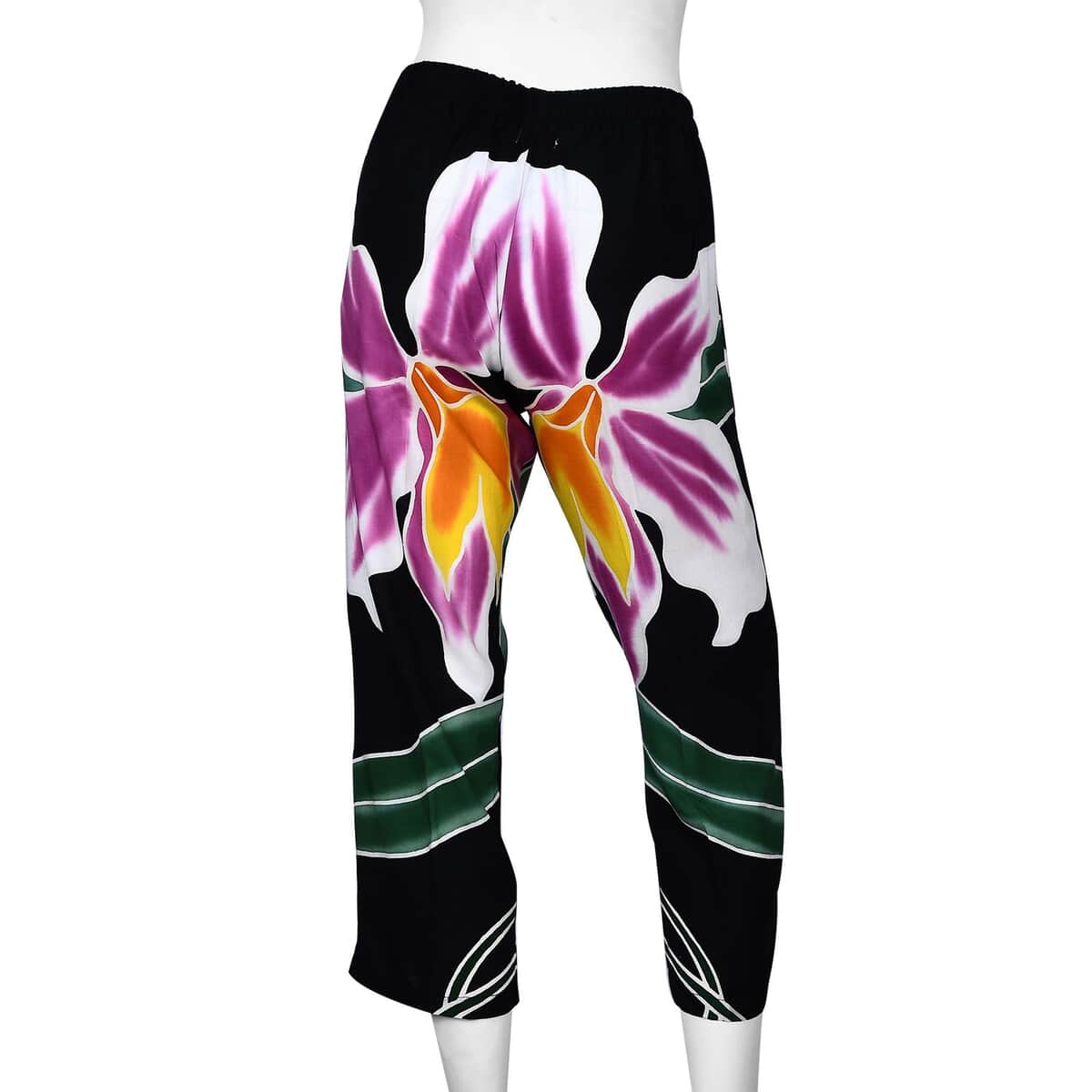 Hand Painted Black with Multi Color Floral Print Pant - 3XL image number 1