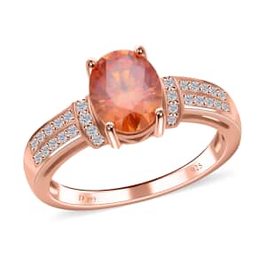 Padparadscha Color and White Moissanite Ring in Vermeil Rose Gold Over Sterling Silver 2.25 ctw