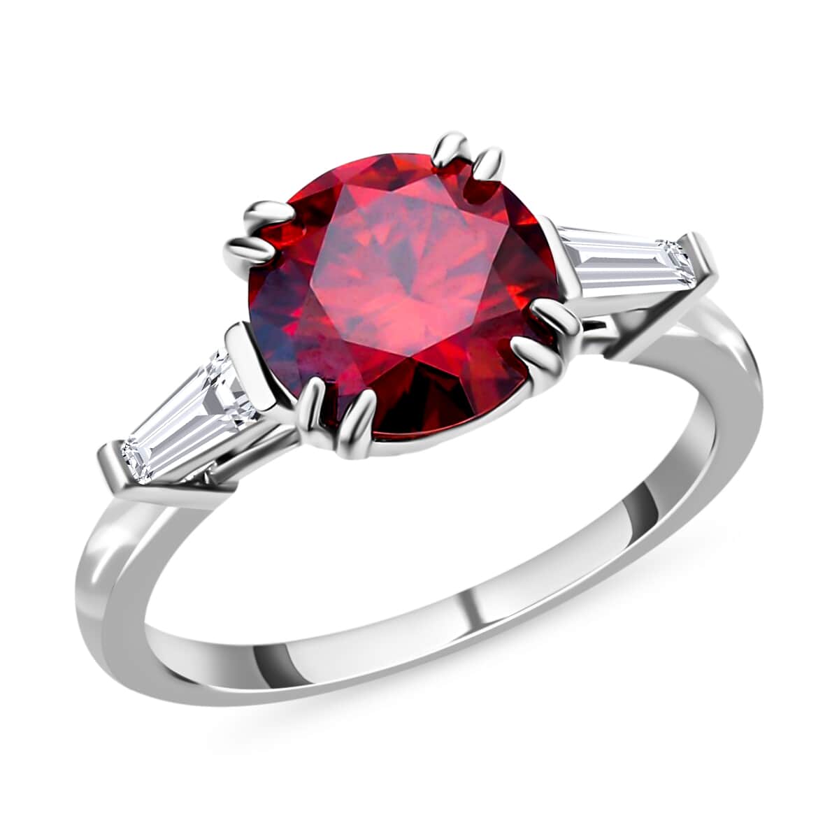 Red and White Moissanite Ring in Rhodium Over Sterling Silver, Promise Rings For Women 2.75 ctw image number 0