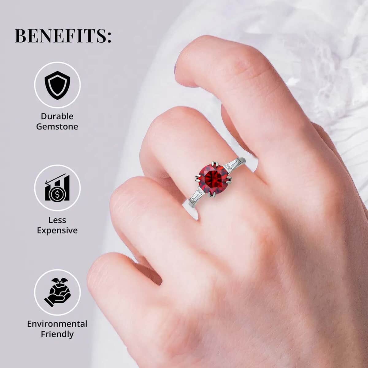 Luxury Red and White Moissanite Ring in Rhodium Over Sterling Silver 2.75 ctw image number 3
