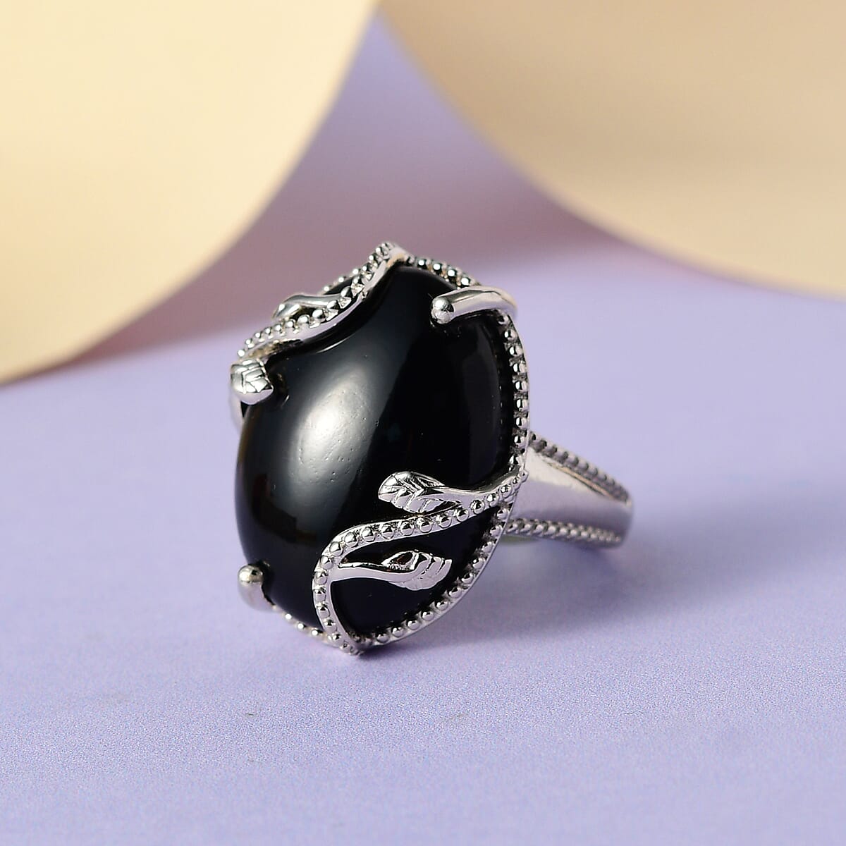 KARIS Black Onyx Solitaire Ring in Platinum Bond (Size 10.0) 14.10 ctw image number 1