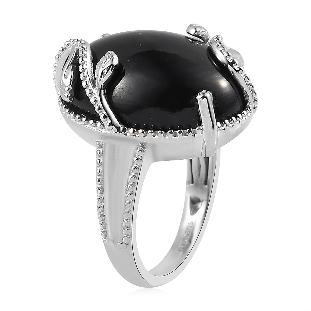 KARIS Black Onyx Solitaire Ring in Platinum Bond (Size 10.0) 14.10 ctw image number 3