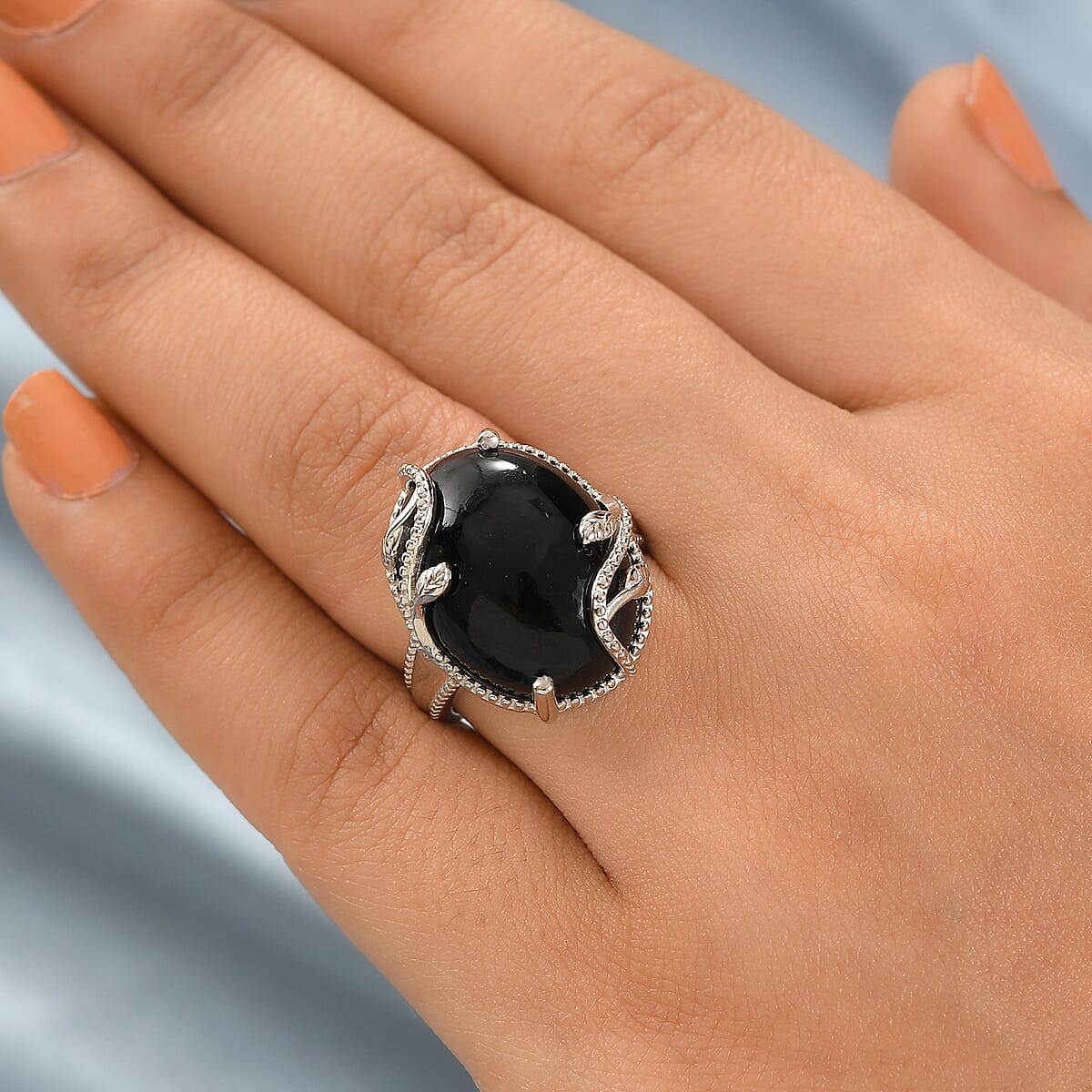 Karis Black Onyx Solitaire Ring in Platinum Bond (Size 5.0) 14.10 ctw image number 2