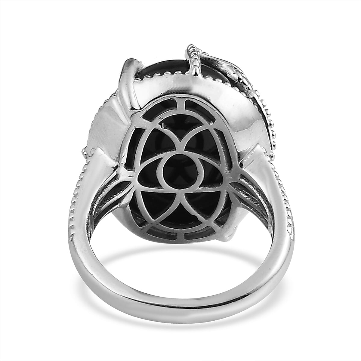 Karis Black Onyx Solitaire Ring in Platinum Bond (Size 5.0) 14.10 ctw image number 4