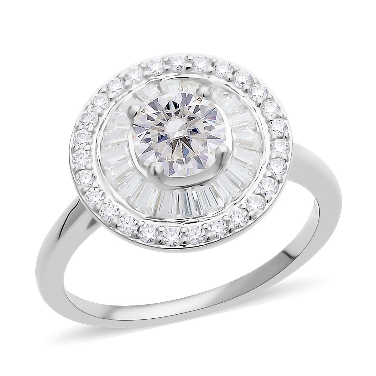 Moissanite Double Halo Ring in Rhodium Over Sterling Silver 1.85 ctw image number 0