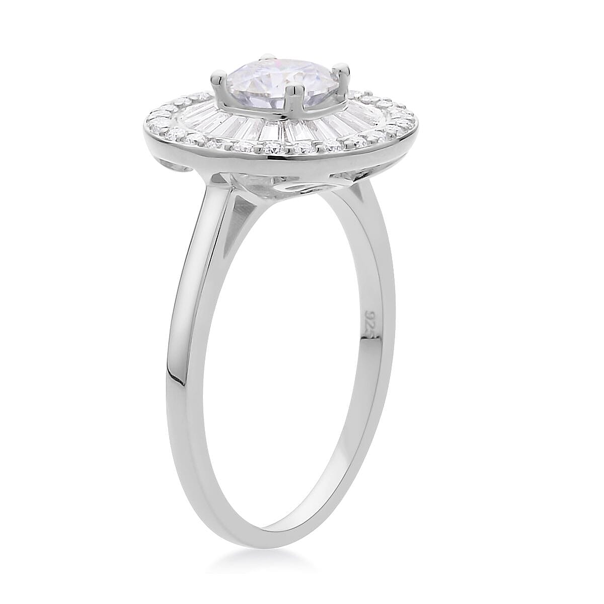 Moissanite Double Halo Ring in Rhodium Over Sterling Silver 1.85 ctw image number 3