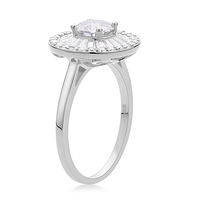 Moissanite Double Halo Ring in Rhodium Over Sterling Silver (Size 10.0) 1.85 ctw