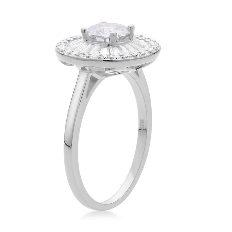Moissanite Double Halo Ring in Rhodium Over Sterling Silver (Size 10.0) 1.85 ctw