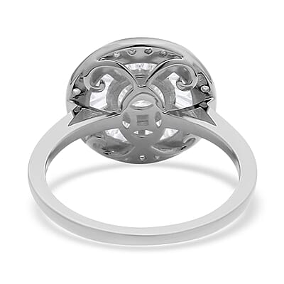 Moissanite Double Halo Ring in Rhodium Over Sterling Silver (Size 10.0) 1.85 ctw