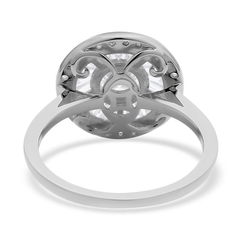 Moissanite Double Halo Ring in Rhodium Over Sterling Silver (Size 10.0) 1.85 ctw