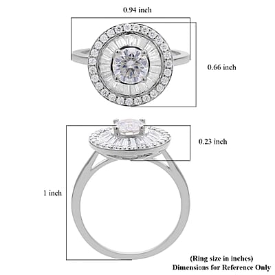 Moissanite Double Halo Ring in Rhodium Over Sterling Silver (Size 10.0) 1.85 ctw