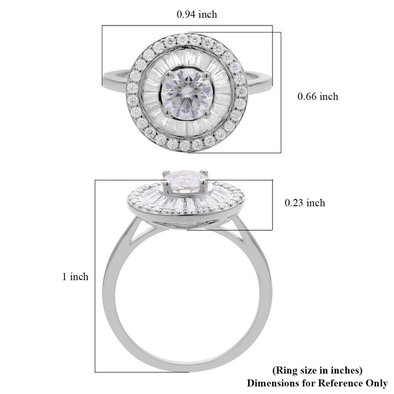 Moissanite Double Halo Ring in Rhodium Over Sterling Silver (Size 10.0) 1.85 ctw